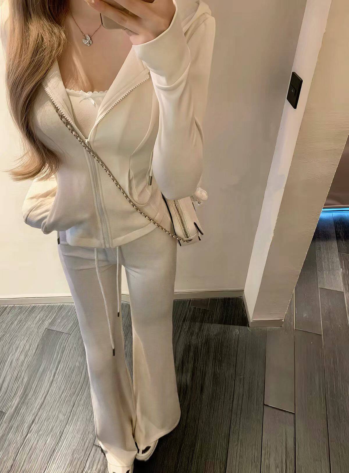 2026秋新款韩版AMY艾米百搭连帽外套+背心高腰显瘦阔腿裤三件套女