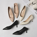 米白色高跟鞋米色裸色粉色杏色哑光皮鞋职业工作鞋单鞋大码女鞋子