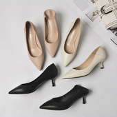 女鞋 米白色高跟鞋 子 单鞋 大码 米色裸色粉色杏色哑光皮鞋 职业工作鞋