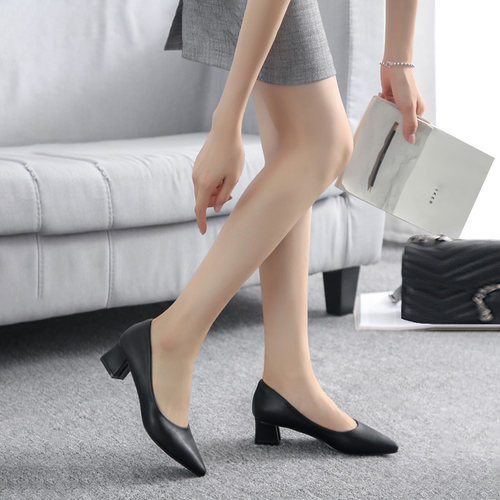 工作鞋女黑色高跟鞋百搭职业女鞋