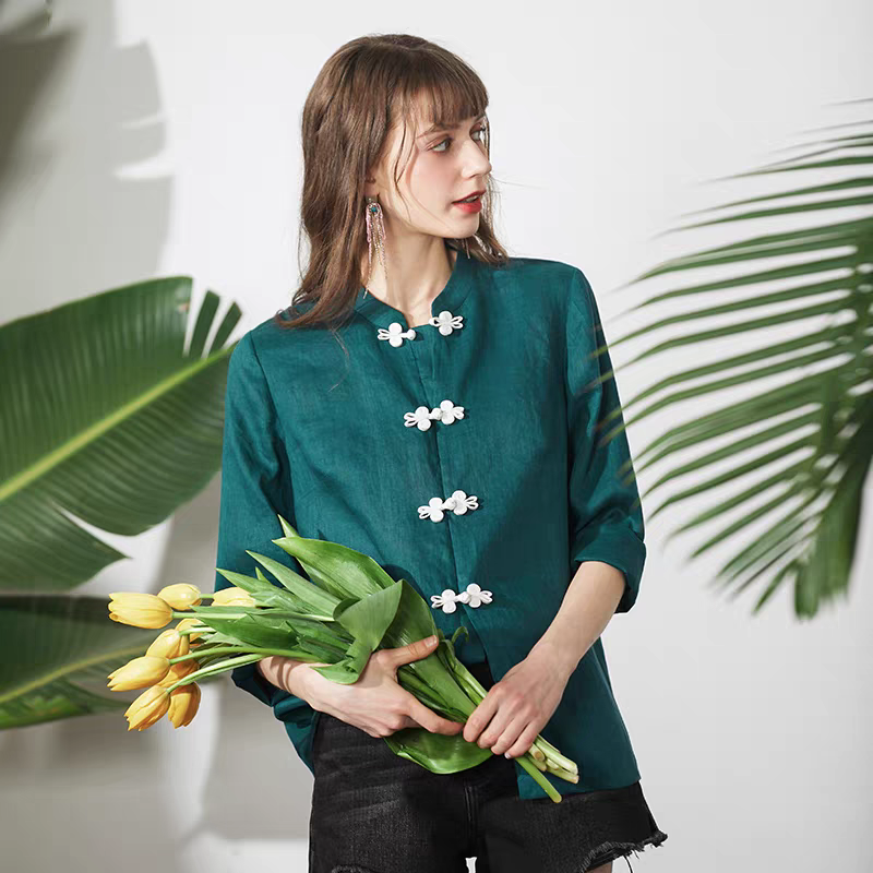 Miccbeirn新中式国风女装长袖衬衫亚麻上衣