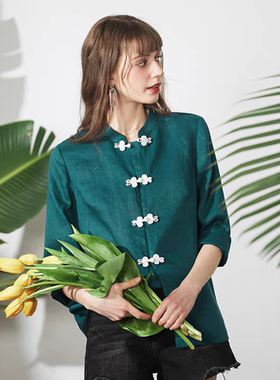 Miccbeirn新中式国风女装长袖衬衫亚麻上衣