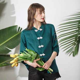 Miccbeirn新中式国风女装长袖衬衫亚麻上衣