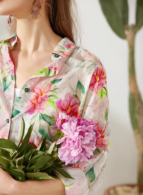 Miccbeirn新品度假风巴厘纱花衬衫女高级感沙滩开衫衬衣设计感