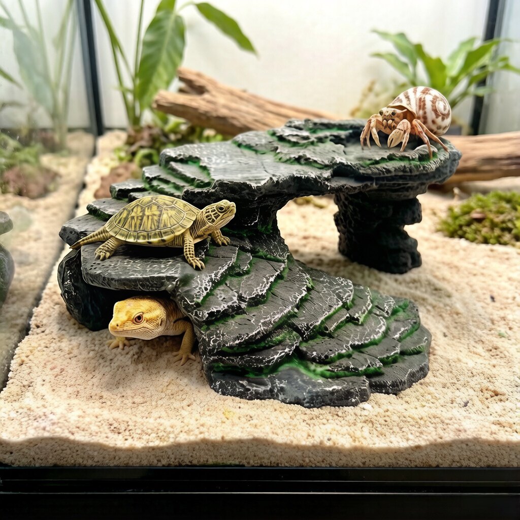 爬宠晒台爬台乌龟蜥蜴守宫躲避屋繁殖罐鱼缸水族装饰造景树脂摆件