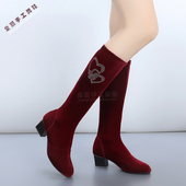 新款 加绒广场舞靴女软底水兵舞靴低跟拉丁舞鞋 跳舞靴三步踩舞蹈靴