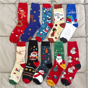 新款 可放礼物圣诞老人圣诞树男女情侣棉袜 圣诞袜子纯棉高筒加大码