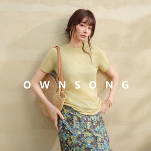 圆领针织清凉上衣女 T恤正肩基础款 OWNSONG岌简主义 超薄羊毛短袖