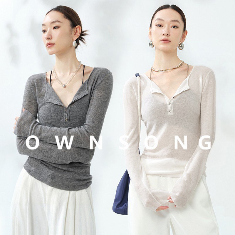 OWNSONG極简主义1OO羊毛衫 超柔水溶针织衫女早秋内搭打底上衣薄