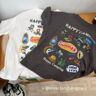 儿童轻薄竹节棉透气字母卡通T恤男女童夏日风可爱短袖 潮