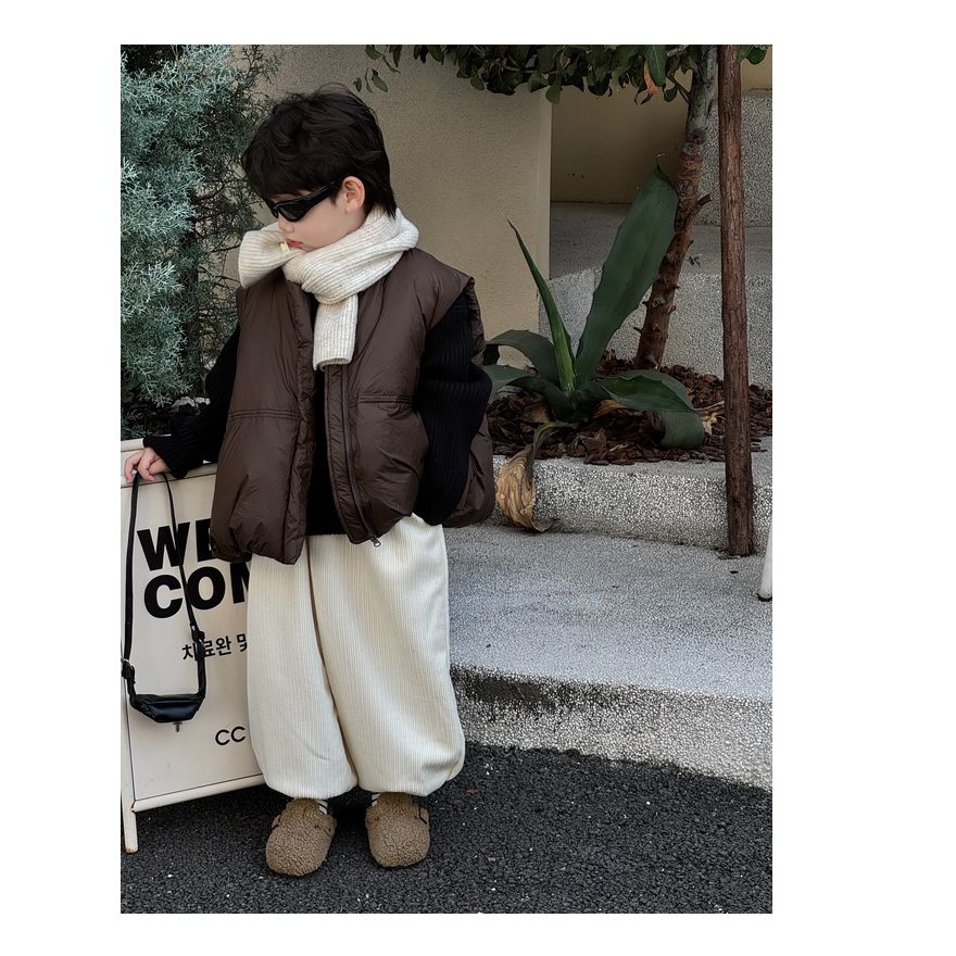 儿童2025冬季新款韩版男童百搭纯色简约加棉加厚坎肩背心潮