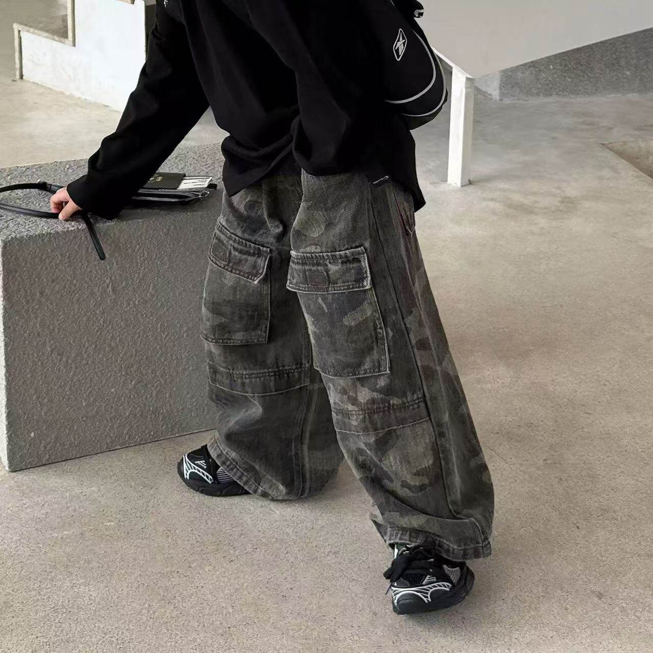 2026春款新款男童复古美式迷彩长裤儿童设计感百搭休闲裤潮