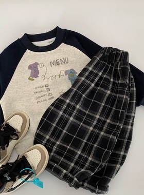 儿童加绒休闲裤2025冬季新款男女童宽松格子长裤男孩裤子代发