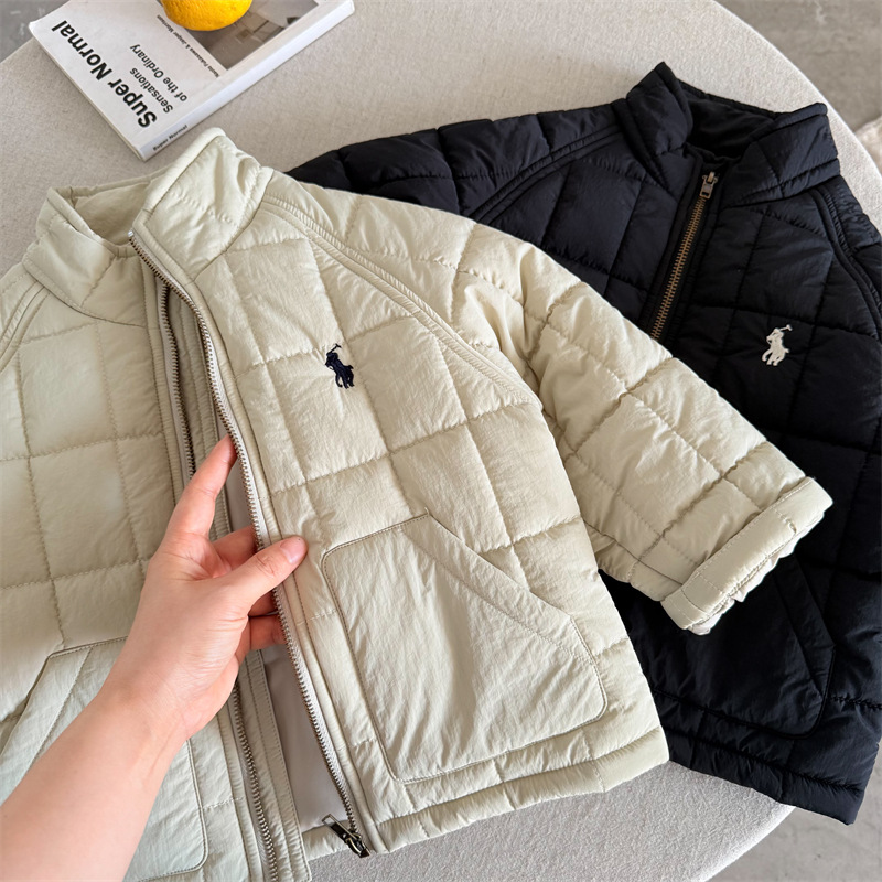 儿童棉衣2025冬季新品男女童刺绣方格棉衣宝宝百搭棉外套潮