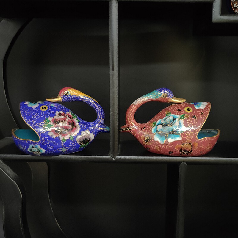 回流景泰蓝老货鲸鱼天鹅摆件铜胎纯手工装饰品创汇时期收藏级珐琅