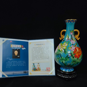 正宗老北京景泰蓝长寿富贵赏瓶铜胎掐丝珐琅手工制作家居收藏摆件