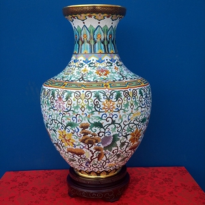 霍铁辉大师作品盛世花开景泰蓝花瓶铜胎掐丝珐琅摆件特色手工艺品