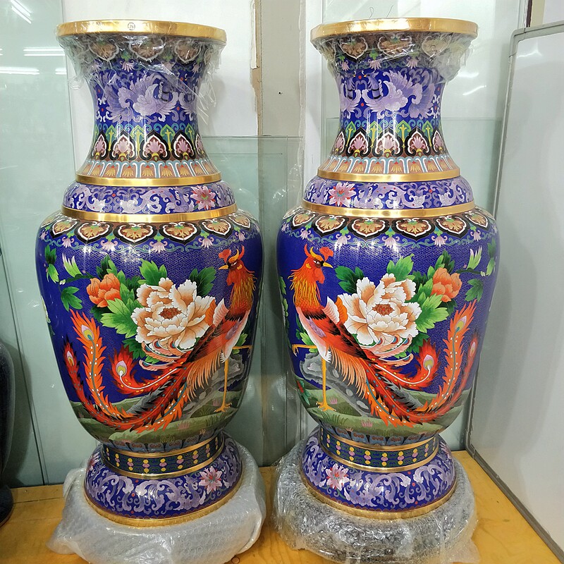 北京特色工艺礼品景泰蓝庆典家居摆件30寸落地大花瓶铜胎掐丝珐琅