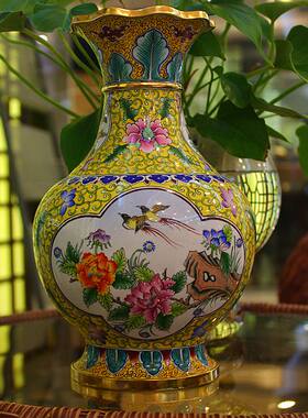 北京特色工艺品铜胎掐丝珐琅景泰蓝画珐琅10寸花口赏瓶外事礼品