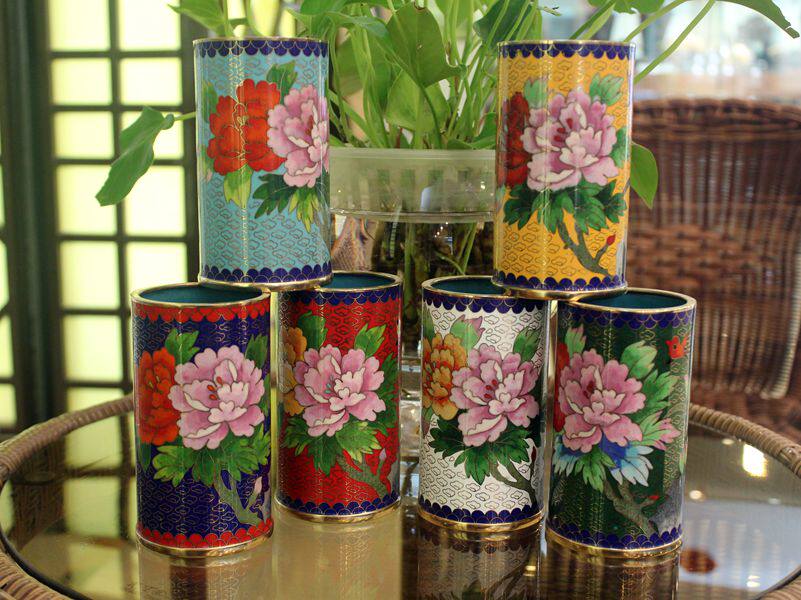 北京特色工艺品正宗铜胎掐丝珐琅景泰蓝5寸实地笔筒礼品纪念品