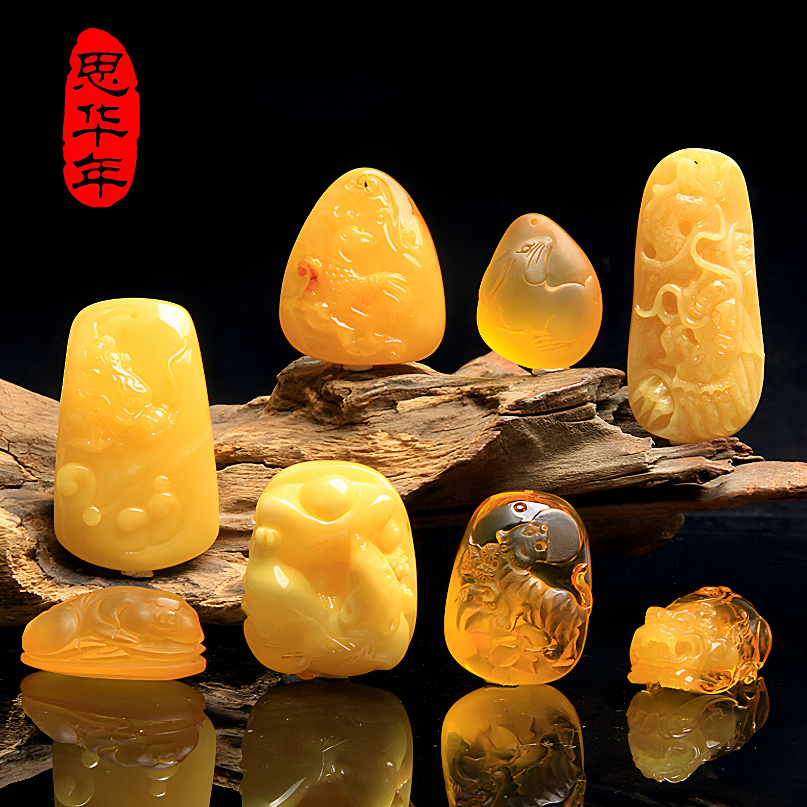 天然琥珀原矿蜜蜡鸡油黄满蜡老蜜蜡十二生肖貔貅雕刻吊坠挂件