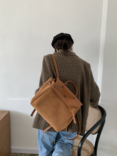 复古绒面双肩包休闲背包百搭单肩女包凯莉包 秋冬新款 Whiterm 韩版