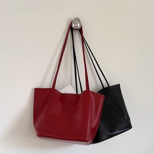 肉肉陈WHITERM秋冬新款高级慵懒风里外头层羊皮单肩托特包水桶包