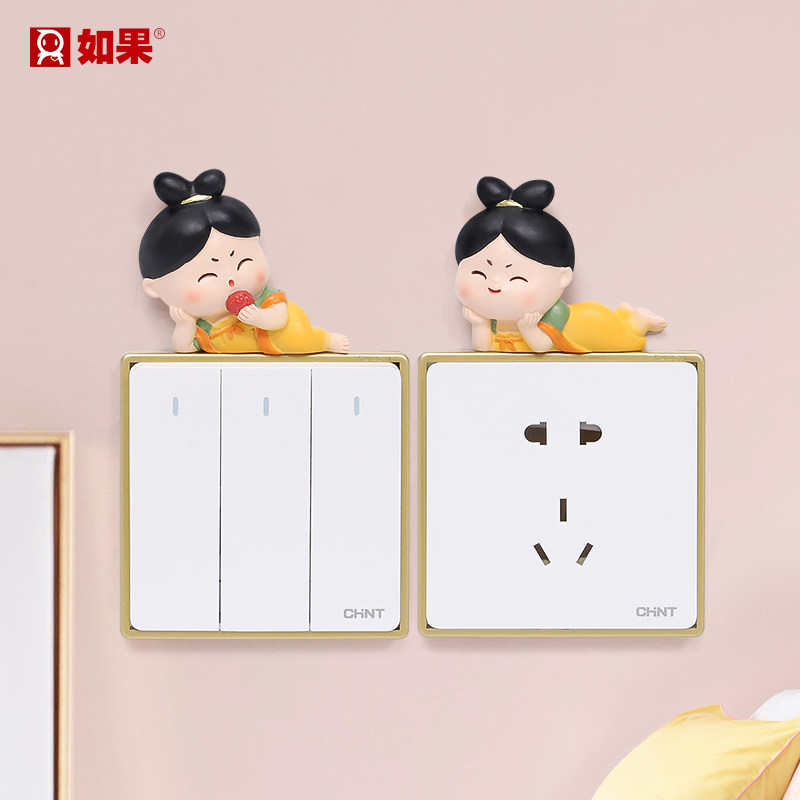 古风唐仕女开关贴墙贴边框立体图片