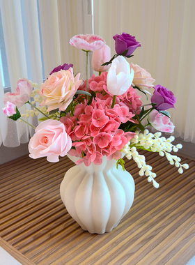 wo+高品质粉紫色系手感保湿花束南瓜陶瓷瓶客厅餐桌茶几装饰摆放