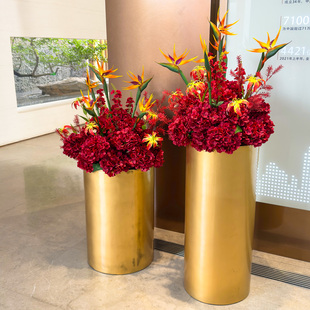 wo+金色落地大盆仿真花红色绣球鹤望兰新年开业银行酒店大堂摆放
