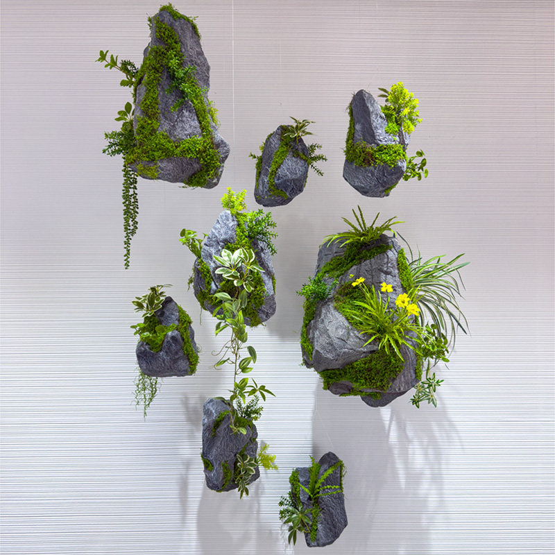 wo+仿真悬浮石头假植物造景苔藓石别墅装饰橱窗假山吊饰展厅布置