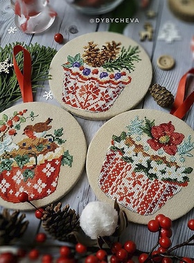 法国DMC十字绣套件小件杯垫欧式挂画4副摆件精准印花11385