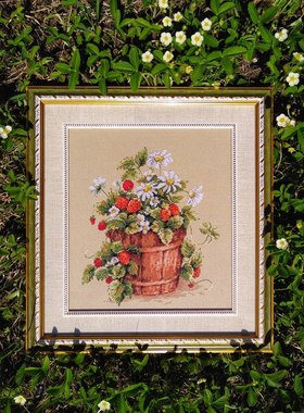 法国DMC十字绣套件木桶草莓欧式花卉客厅挂画精准印花10965