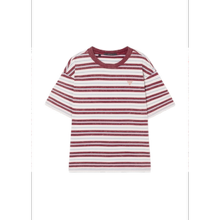 韩国直邮26夏GUESS男女多条纹圆领通勤宽松休闲短袖 T恤MQ2K7430