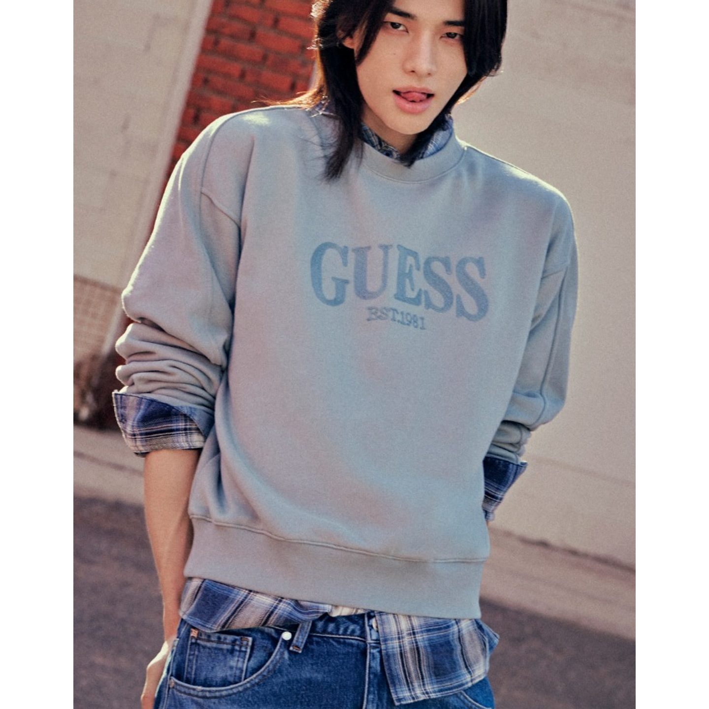 GUESS男女格纹水洗长袖衬衫