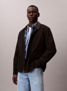 韩国代购2026春夏CKJ男弹力棉夹克黑色皮革领休闲外套4RF406G