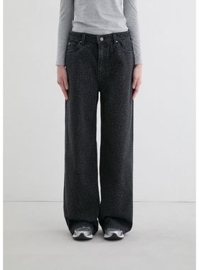 GUESS韩国代购25冬女士休闲通勤百搭豹纹水洗直筒宽松牛仔长裤