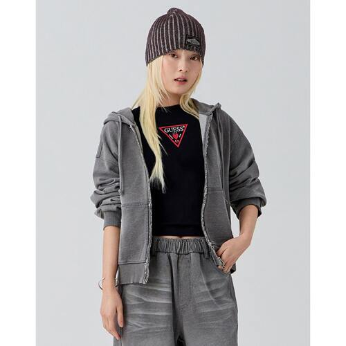 GUESS男女连帽拉链做旧卫衣