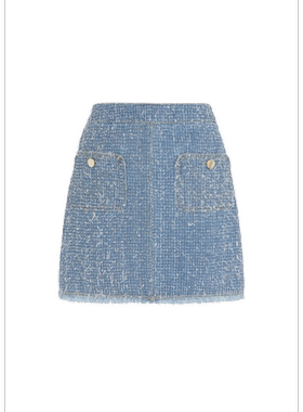 韩国代购GUESS女春夏牛仔裙中蓝色纹理修身短裙日常时尚YQ2D6505
