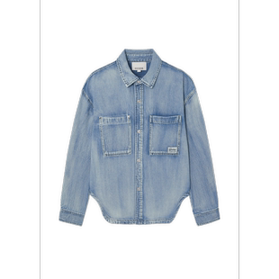 MQ6D7275 棉质莱赛尔水洗蓝衬衫 韩国代购 GUESS男女宽松牛仔衬衫