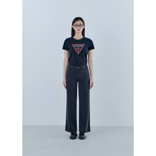 韩国代购GUESS女款凉感弹力黑色宽腿牛仔裤遮肉夏季薄款裤YQ2D909