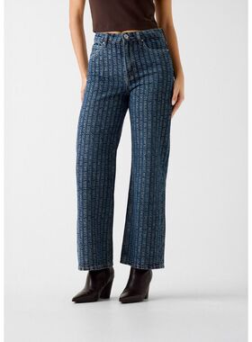 韩国代购GUESS女中腰宽腿牛仔裤深蓝宽松显瘦休闲复古YQ1D1305