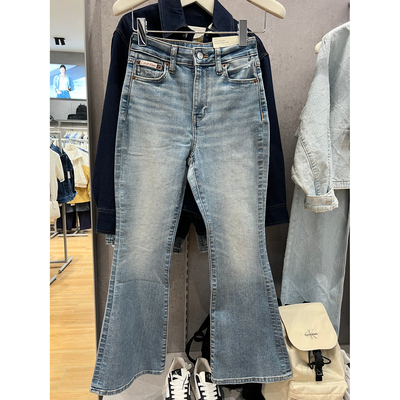 韩国代购26春CALVIN KLEIN JEANS女高腰微弹修身牛仔喇叭裤47F689