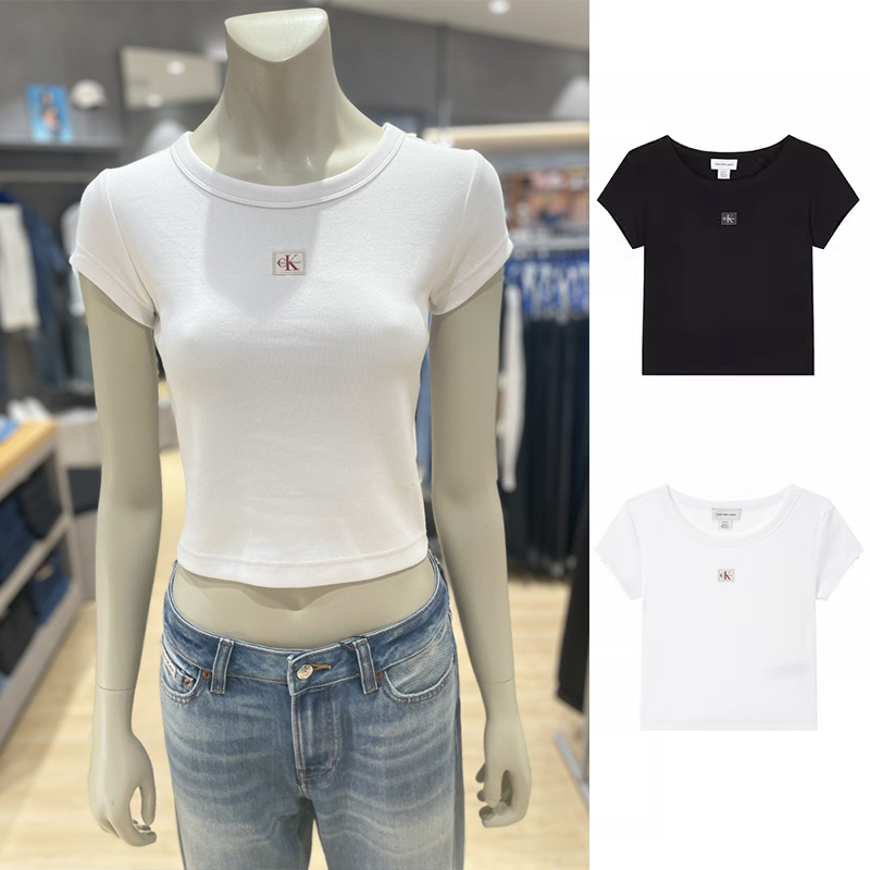 CK Jeans韩国代购25夏女新款babyT短款贴标休闲短袖T恤47C200G