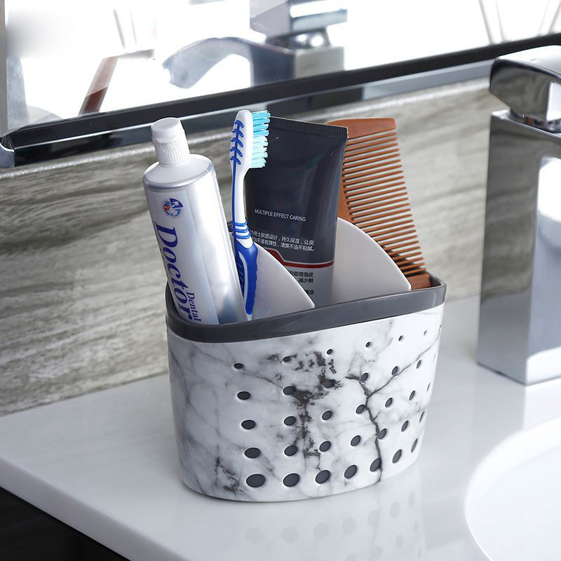 简约塑料分层浴室洗脸盆台面收纳免打孔置物架收纳箱牙刷架牙膏