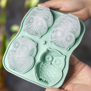 食品级硅胶冰格模具婴儿辅食硅胶带盖软冷冻冰格注水猫头鹰可爱