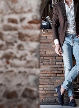 葡萄牙Carlos Santos反绒皮流苏乐福Edwin夏季蓝紫色博洛尼亚缝制