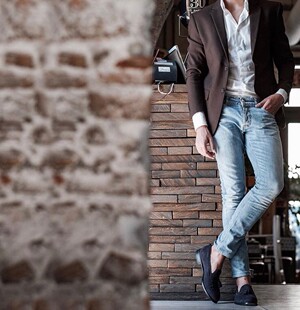 葡萄牙Carlos Santos反绒皮流苏乐福Edwin夏季蓝紫色博洛尼亚缝制