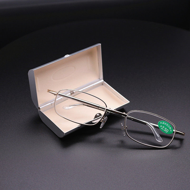 正品纯天然水晶眼镜折叠水晶老花镜高清晰抗疲劳养目老光镜男女款