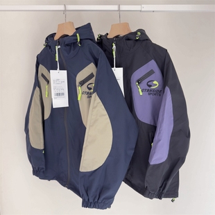 中大童连帽拉链风衣 190青少年防风外套春秋新款 拼色冲锋衣 150